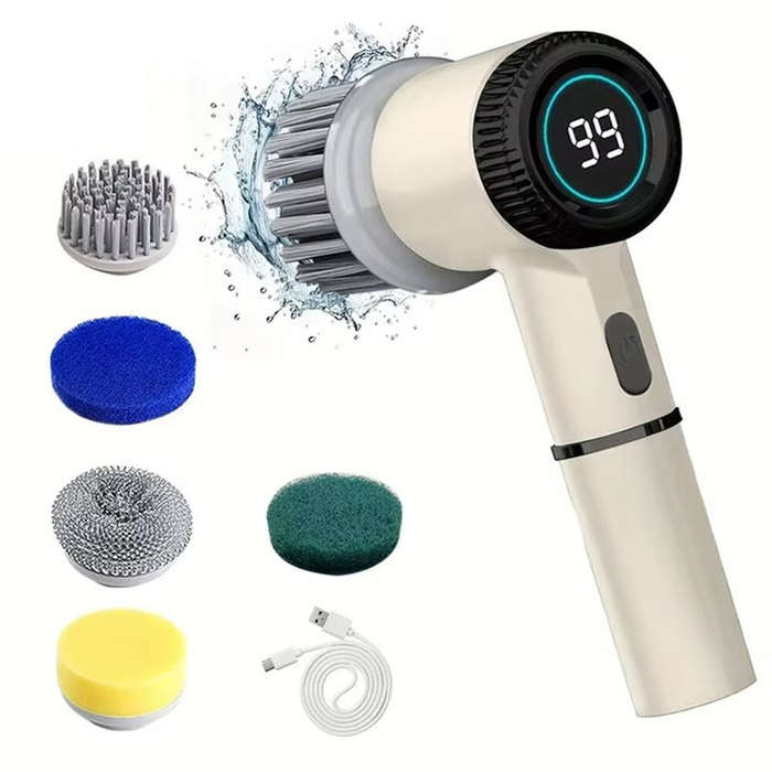 White - 5 in1 Portable Electric Cleaning Brush 5W 1200mAh Rechargeable 3-Speed Adjustable 1600/2000/
