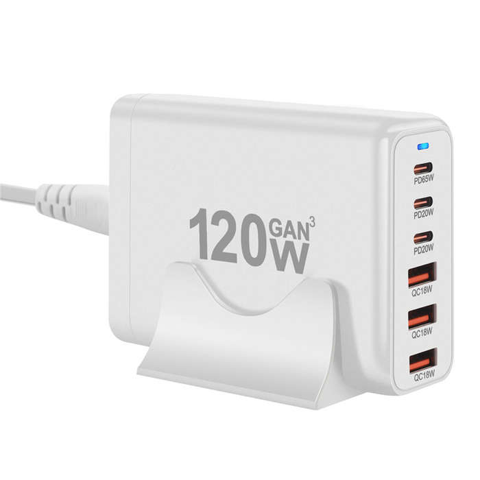EU Plug - [GaN Tech] 120W 6-Port USB PD Charger 3USB-A+3USB-C Fast Charging Desktop Charging Station