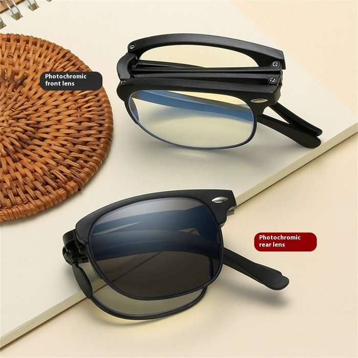 Black - Folding Photochromic Sunglasses Lightweight Portable Indoor Outdoor Dual-use UV Anti-blue li