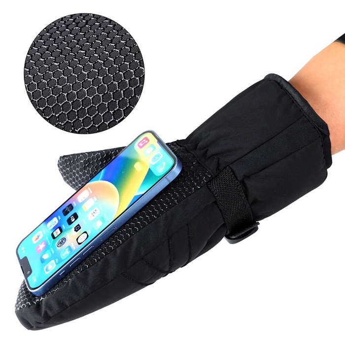 Black - Pair Motorcycle Winter Gloves Outdoor Ski Gloves Warm Non-Slip Extended Wrist Windproof Glov