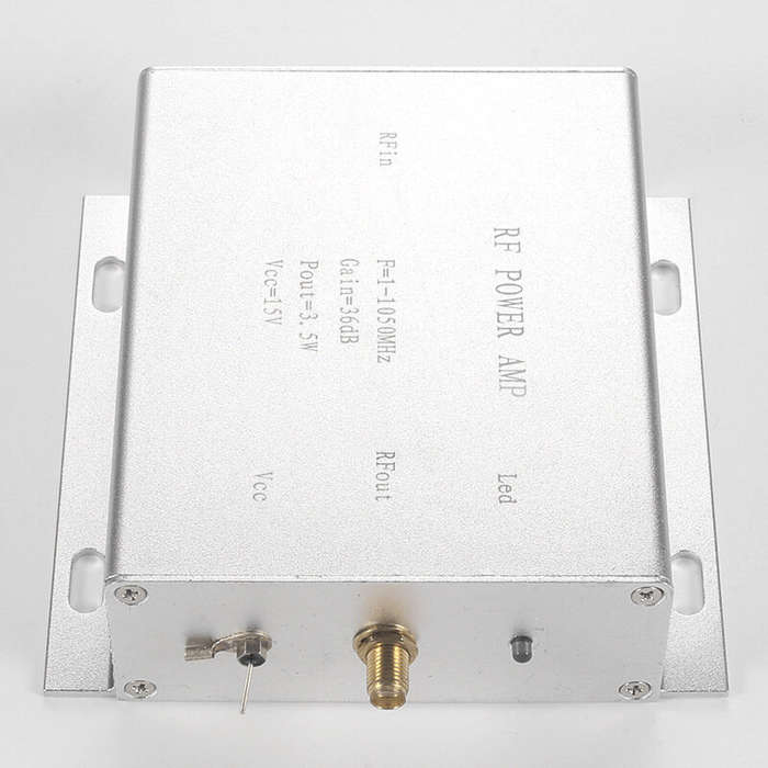Silver - 1-1050MHz RF Linear Power Amplifier 3.5W 12-18V 32-36dB Gain SMA Connector Class A for DTMB