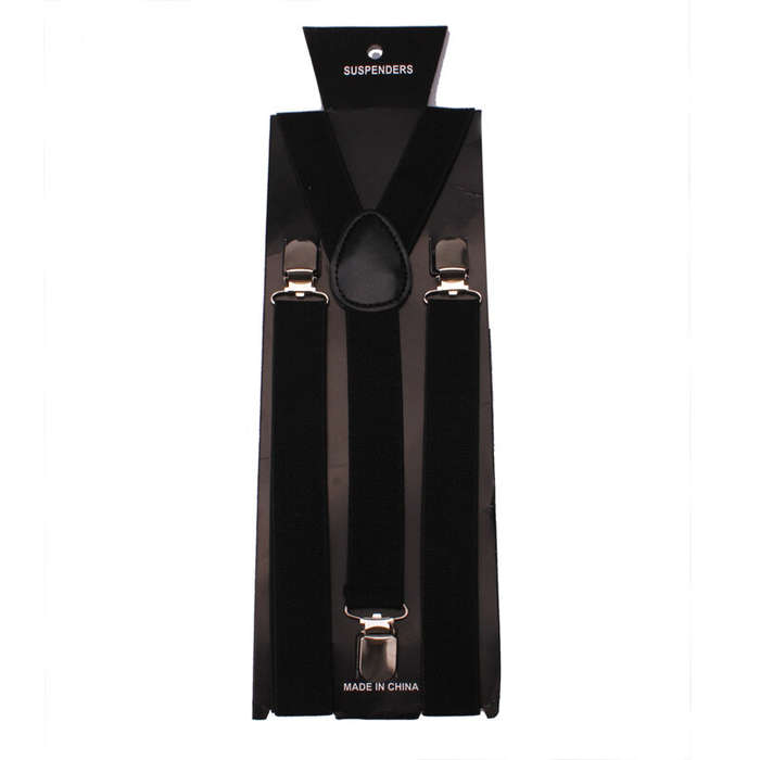 Black - Mens Classic Black Suspenders Elastic Y-Back Adjustable Braces with 3 Metal Clips