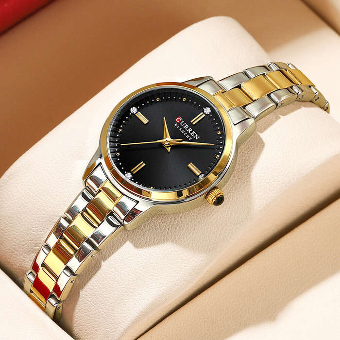 Black Gold - CURREN Luxury Brand Elegant Simple Rhinestone Quartz Watch Waterproof Stainless Steel S