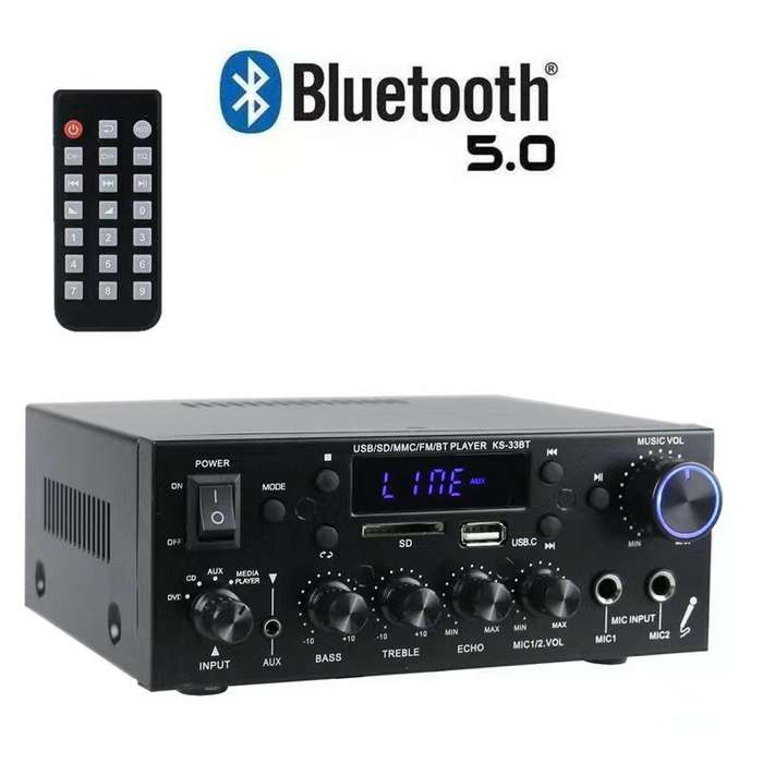 EU Plug - Upgraded KS-33BT Low Frequency HiFi Stereo Digital Amplifier BT5.0 LED Digital Sound FM Ra