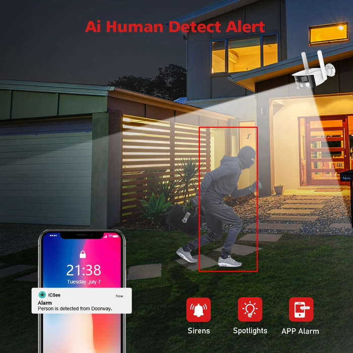 2K 4MP Dual Lens Panoramic WIFI Camera RJ-45 180 Wide Viewing Angle AI Human Detection IR Color Nigh