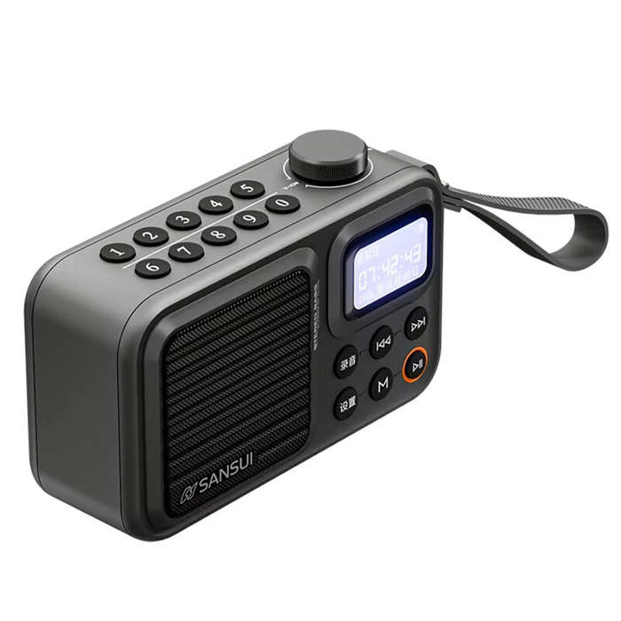 Grey - SANSUI F37 Mini Portable FM Radio Outdoor Bass bluetooth 5.3 Speaker Recorder with LED Displa