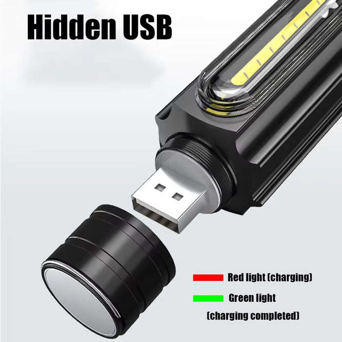Black - Bikight WL82 X9 LED+COB USB Charging Flashlight Zoomable 5 Modes LED Torch Flash Light Magne