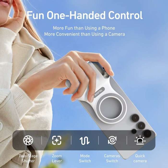 White - TELESIN Magnetic Phone Camera Shoot Hand Grip Phone Holder Shooting Aid Remote Control Handl