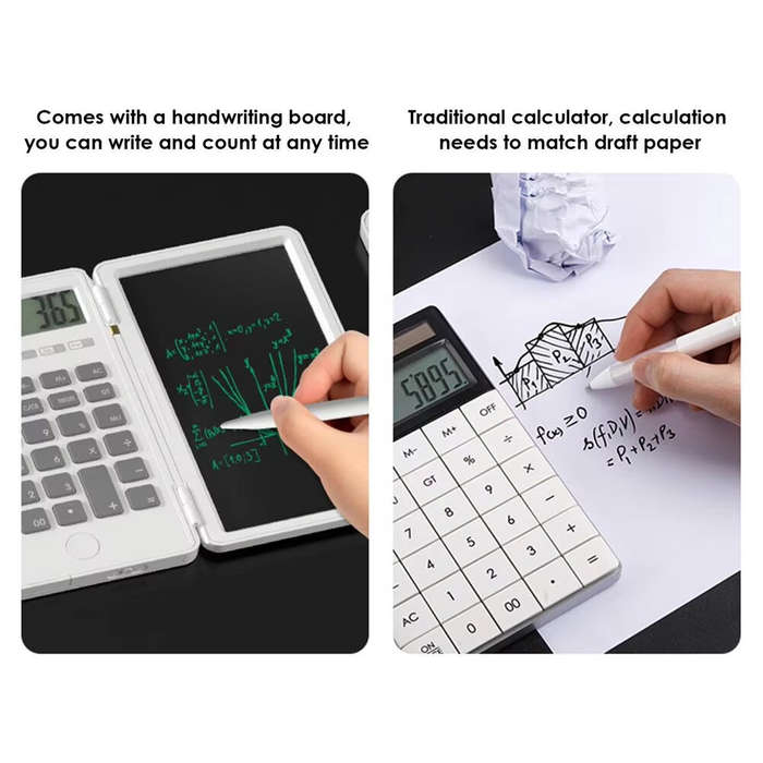 Black - 12 Digits Display Smart Calculator Handwriting Tablet Button Battery Solar Dual Power Supply
