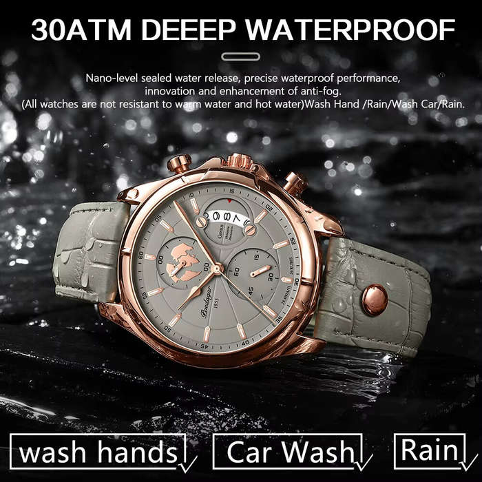 Black Gold - POEDAGAR Men's Waterproof Luminous Quartz Watches Fashion Multi-function Business Casua