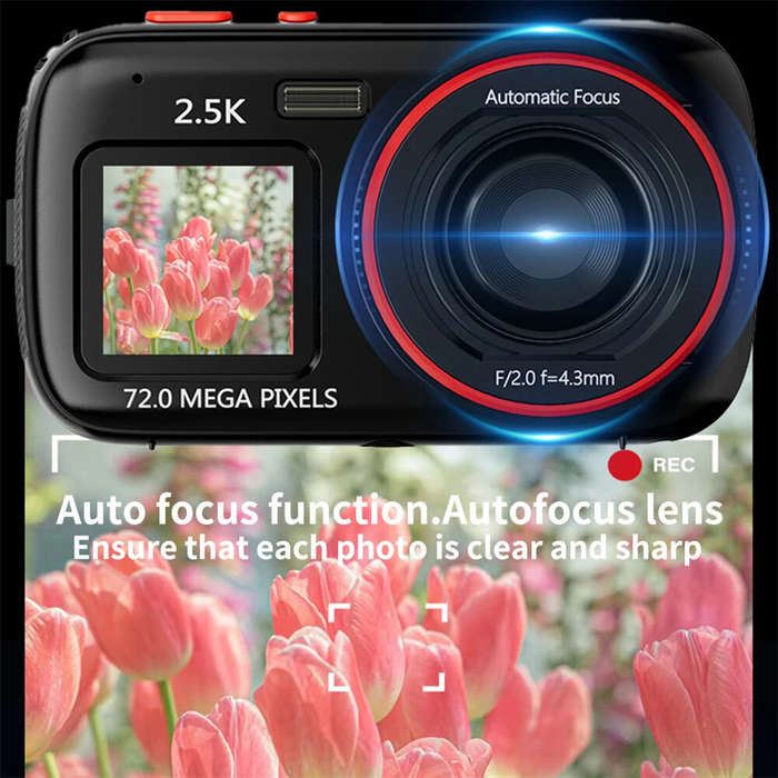 Black - 72MP Digital Camera for Photography and Video Dual HD Screen 16x Zoom Portable Cameras Gifts