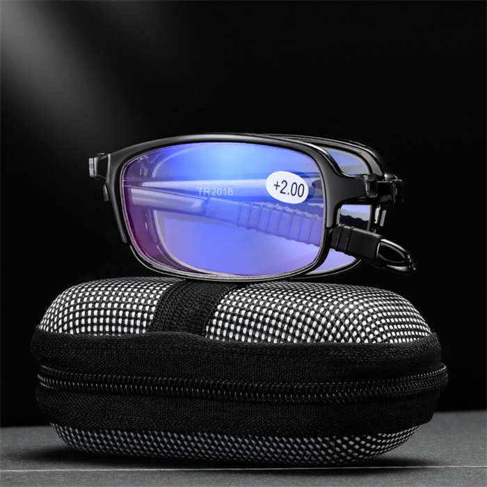 +300 - TR90 Folding Reading Glasses with Zipper Case Unisex Portable Lightweight Presbyopic Eyeglass