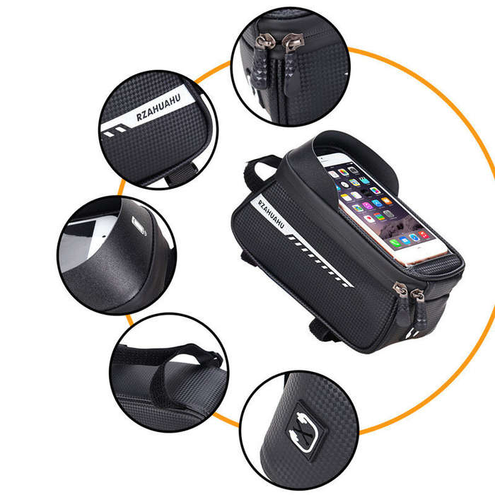 Black - RZAHUAHU Bicycle Bag Frame Front Tube Cycling Bike Phone Mount Bag Waterproof Phone Case Hol