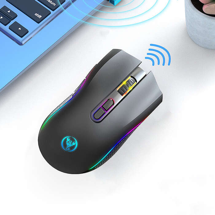 Black - HXSJ T69 2.4G Wireless Gaming Mouse with RGB Lighting 1000-4800DPI Type-C Rechargeable 650mA