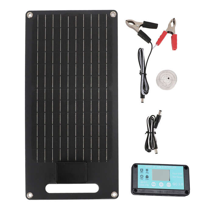 White - 20W Monocrystalline Solar Panel Dual Output 12V 24V Voltage Stabilization IP68 Waterproof US