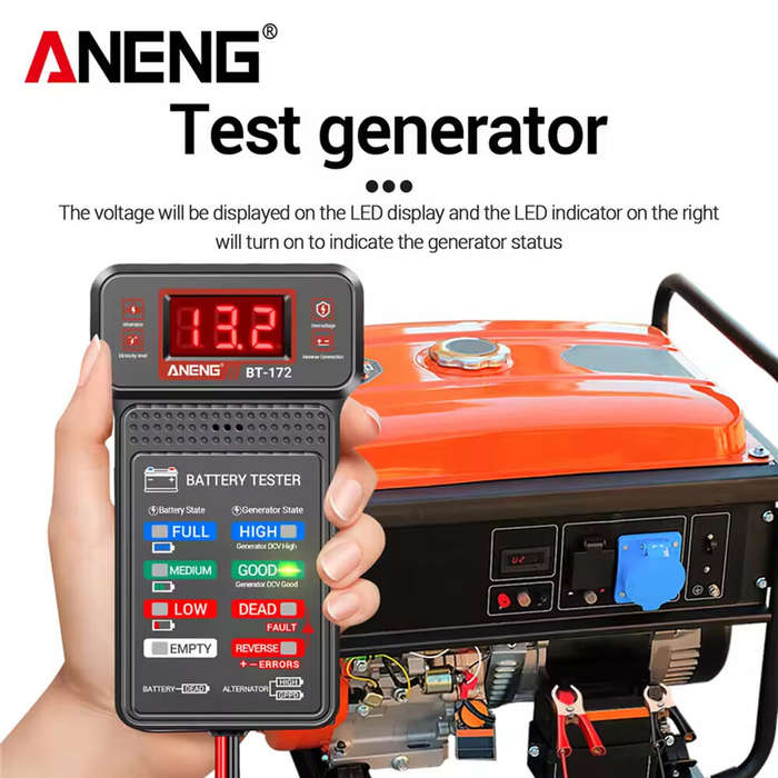 #01 - ANENG BT-172 12V Digital Battery Tester Battery Indicator with Alligator Clip LED Battery Stat