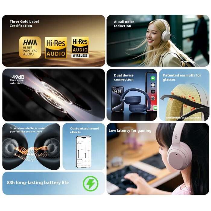 Blue - Edifier W820NB Headset Hi-Res bluetooth Headphone -49dB Noise Cancelling AI Call Noise Reduct