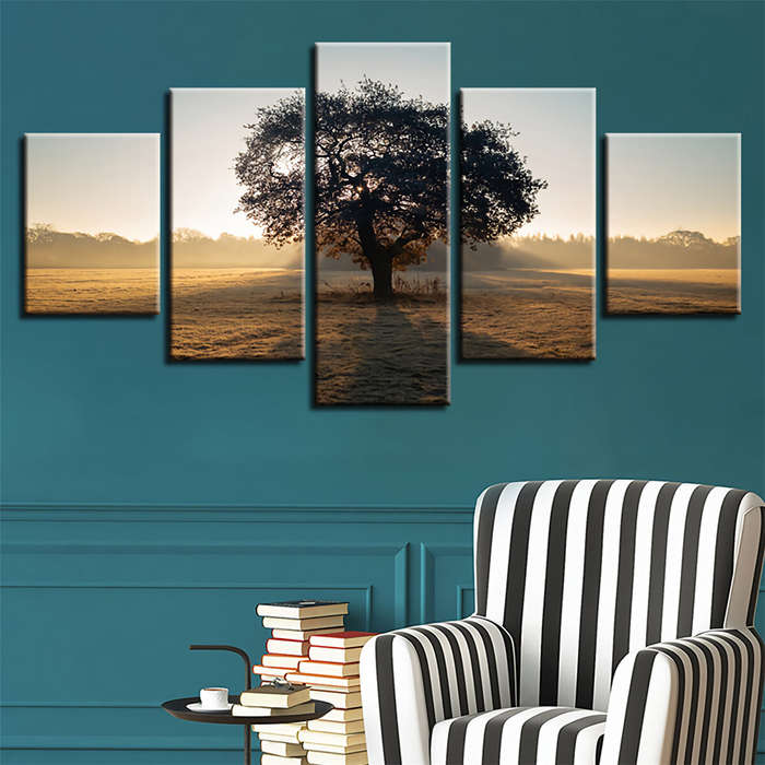 5Pcs Wall Decorative Paintings Sunshine Tree Canvas Print Art Pictures Frameless Wall Hanging Decora