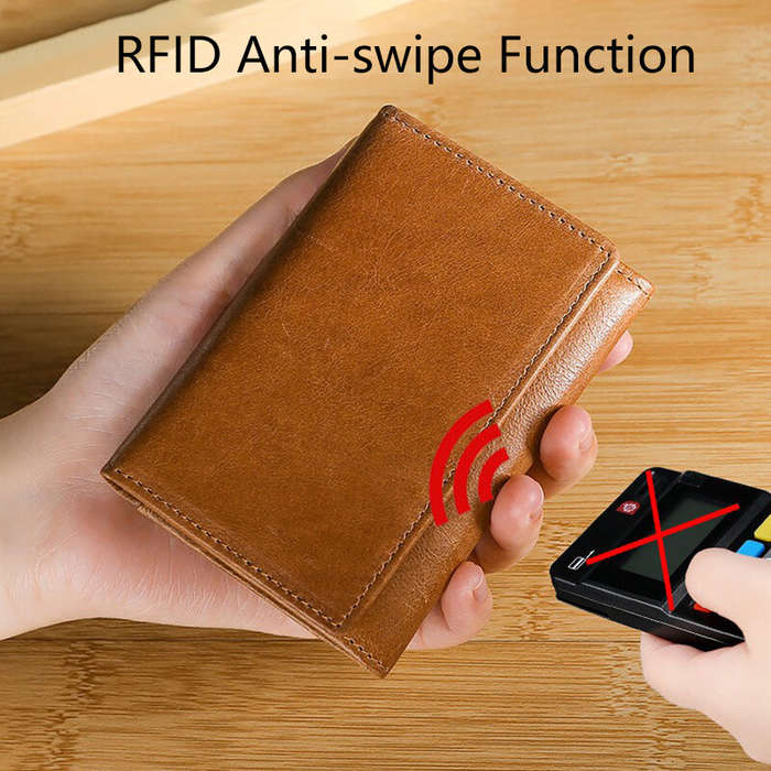 Coffee - Ekphero Men's Genuine Leather Card Holder Retro Head Oil Wax Multi-card Bag RFID Blocking C