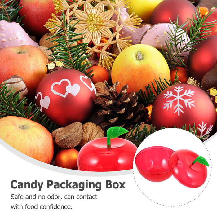 S - 10PCS 6x5cm Christmas Candy Box Apple Shape Wedding Candy Box Christmas Fillable Decorative Ball
