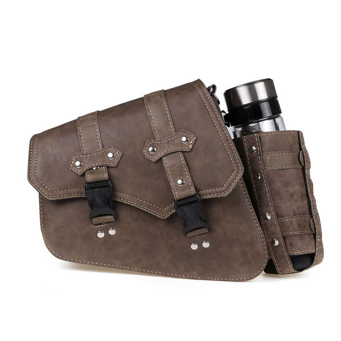 Right - Left / Right Side Universal Saddlebag Storage Tool Bag W/ Bottle Holder PU Leather Waterproo
