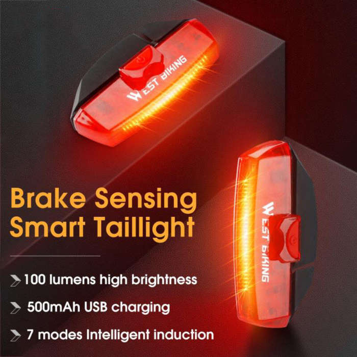 Basic Version - WEST BIKING 100LM Smart Brake Sensing Taillight Waterproof USB Charging COB LED Bike