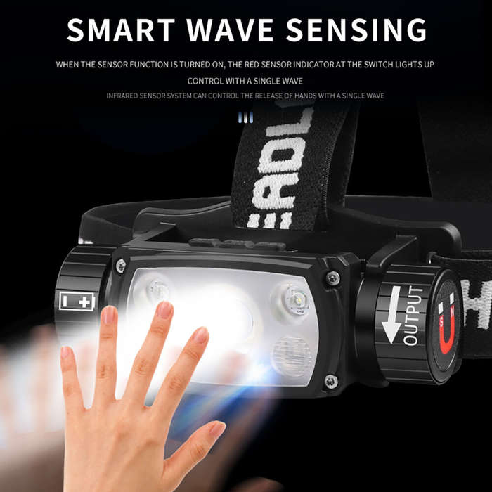 B - XHP50 LED Headlamp Sensor USB Rechargeable with 21700 Battery Flashlight Torch Head Lamp Camping