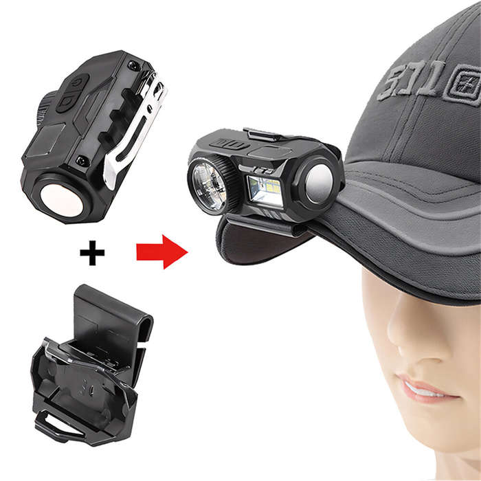 Black - USB Motion Sensor LED Headlamp Clip-on Light Cap Headlight Rechargeable Mini Head Flashlight