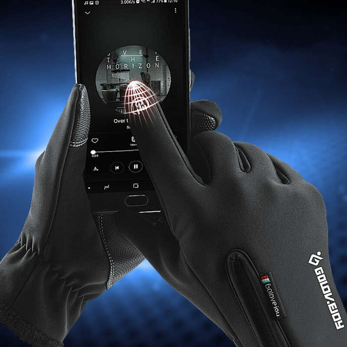 L - Golovejoy Warm Gloves Zipper Touch Screen Windproof Plus Velvet Wear-Resistant Gloves for Cyclin