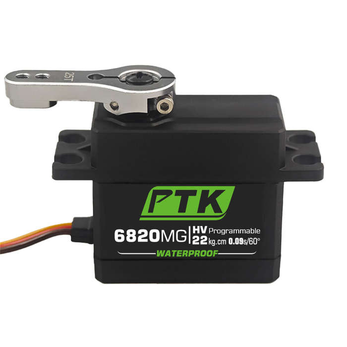 Black - PTK 6820 MG 20kg High Torque 180 Stainless Steel Gear Metal Digital Waterproof RC Servo for