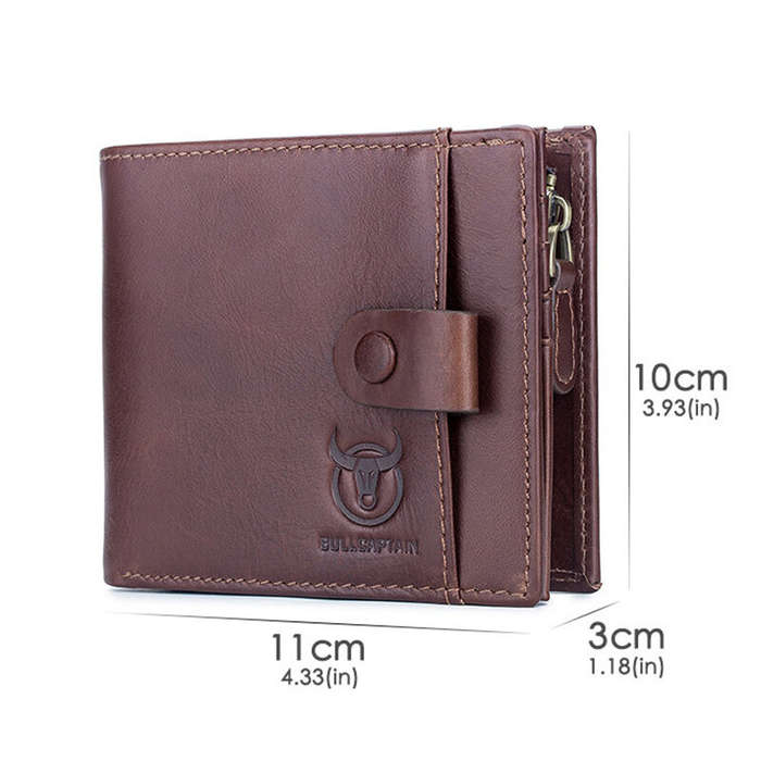 Black - BULLCAPTAIN Genuine Leather Men Short Wallet Casual Business Clutch Male Coin Purse Hasp Zip