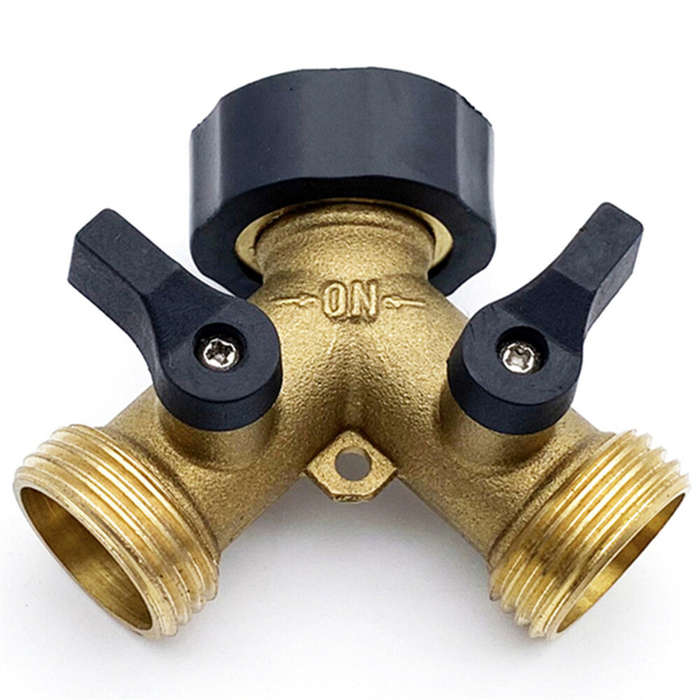 EU - Solid Brass 2 Way Y Valve Garden Hose Connector Splitter Adapter 3x3x2 inches with Moderate Gri