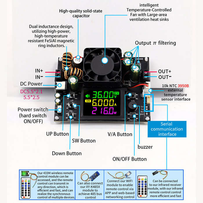 Only Module Board - Sinilink XY3606B DC Adjustable Power Supply 6-36V 0-6A 216W Buck Boost Converter