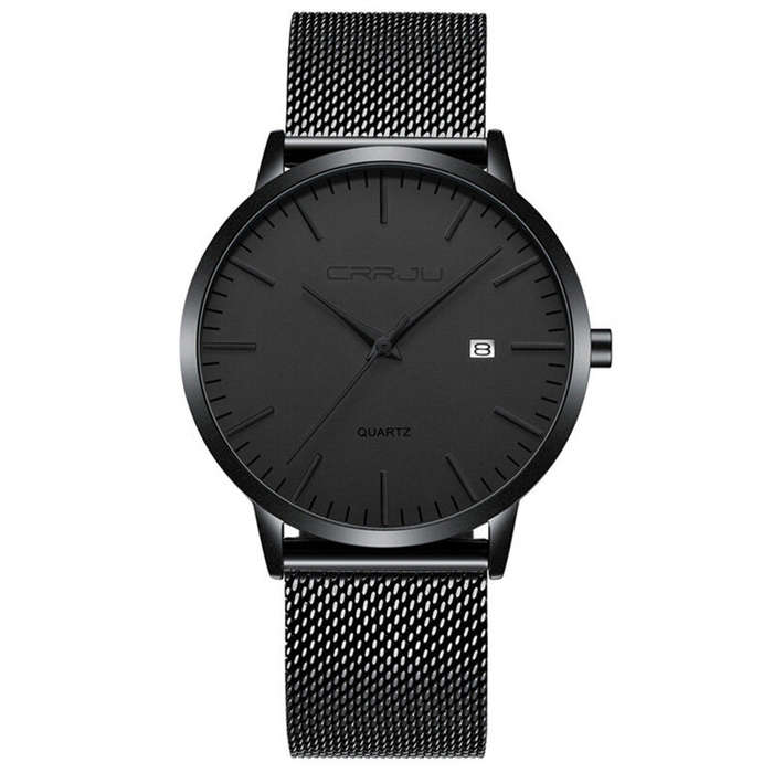 Black - CRRJU Thin Men Watch Casual Simple Calendar Watch Quartz Watch Waterproof Sports Black Watch