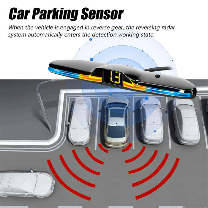 White - LED Parking Sensor Backup Detection System 4 Probes Reverse Radar Kit 12V Flush Mount Displa