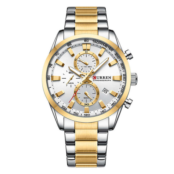 Black Gold - CURREN Business Men Watch Steel Band Multifunctional Chronograph Wristwatch Waterproof