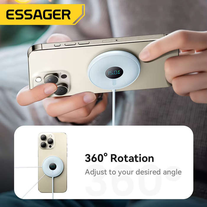 Beige - ESSAGER ES-WC10 15W Digital Display Magnetic Wireless Charger Fast Wireless Charging Pad for