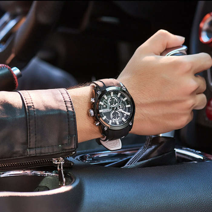 Black - MEGIR Men Chronograph Quartz Watch with Date Luminous Hands, Sport Wristwatch Silicone Strap