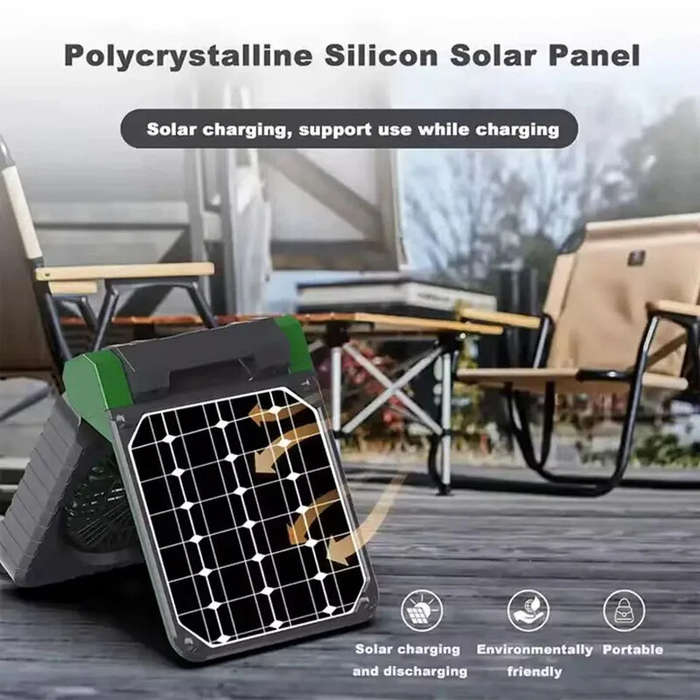 Orange - 5 in 1 Multifunctional Solar Camping Tent Fan 7800mAh Battery Power Bank LED Light Solar Pa