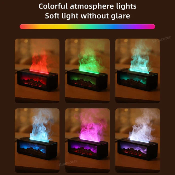 Black - Kinscoter Fireplace Air Humidifier Waterless 150ml Water Tank Auto-Off Aroma Essential Oil D
