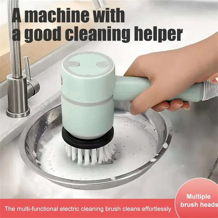 Green - 3 in 1 USB Rechargeable Electric Cleaning Brush With Multifunctional Rotary Scrubbing Compac