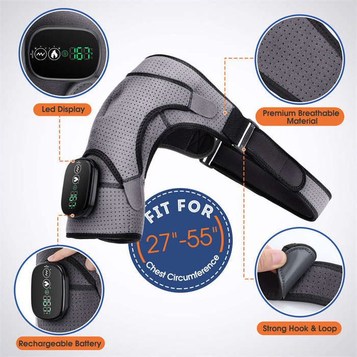 Grey - TENGOO Electric Heating Massage Shoulder Knee Brace Vibration Support Belt Strap USB Charging