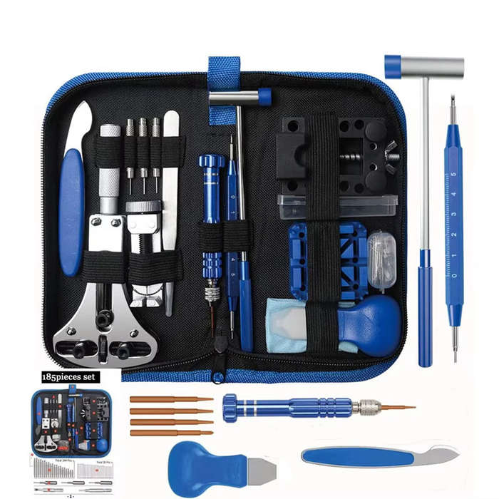 Blue - 185pcs Watch Repair Kit Stainless Steel Tools Set Battery Replacement Case Opener Press Tool