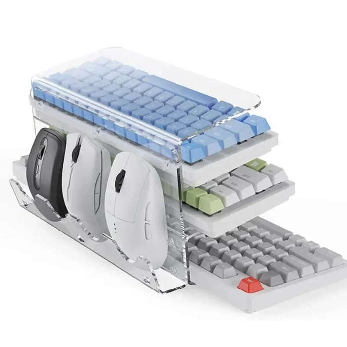 Transparent - Multifunctional 3-Layer Keyboard Display Shelf Storage Rack Mouse Display Stand for Or