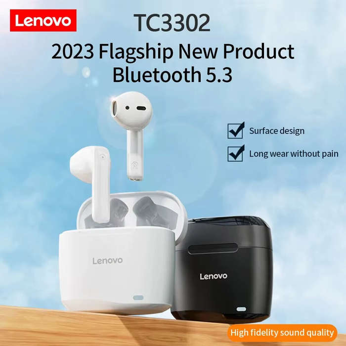 Grey - Lenovo TC3302 TWS Earbuds Wireless bluetooth Earphone 13mm Large Composite Diaphragm ENC Call