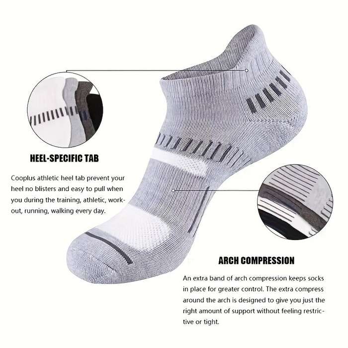 Black - 6 Pairs Men's Cotton Sports Ankle Socks Anti Odor Sweat Absorbent Breathable Outdoor Cycling