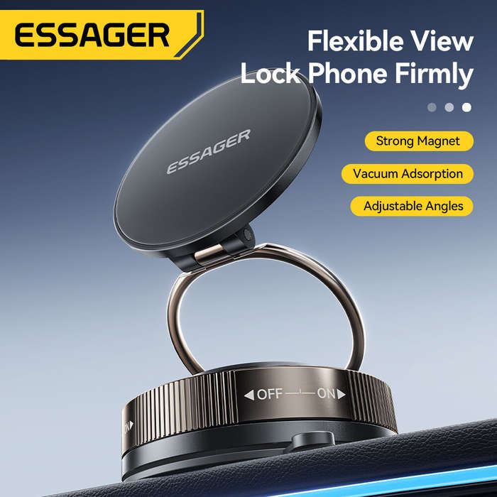 Black - Essager ES-ZJ35 Magnetic Phone Mount with Suction Cup Base Strong Vacuum Adsorption 360 Rota