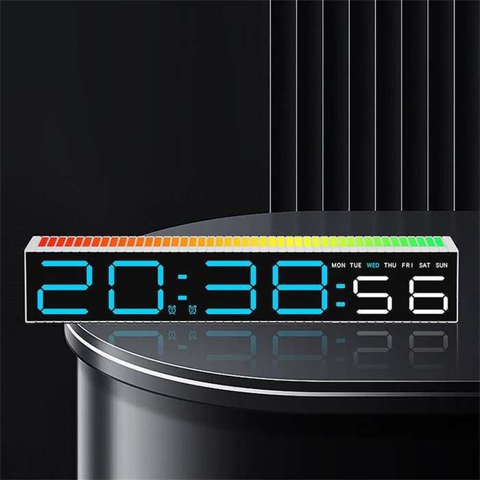 White Shell(Blue Light) - RGB Light Table Clock LED Alarm Clock Speaker Display Colorful 3 Levels Br