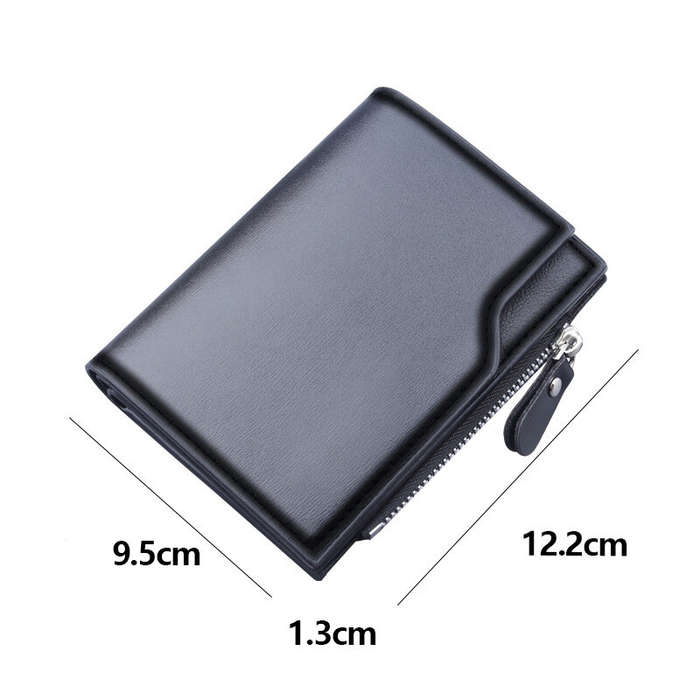 Coffee - PU Leather Men's Wallet Clutch Bag Card Holder Short Wallets Zipper Large Capacity Vintage