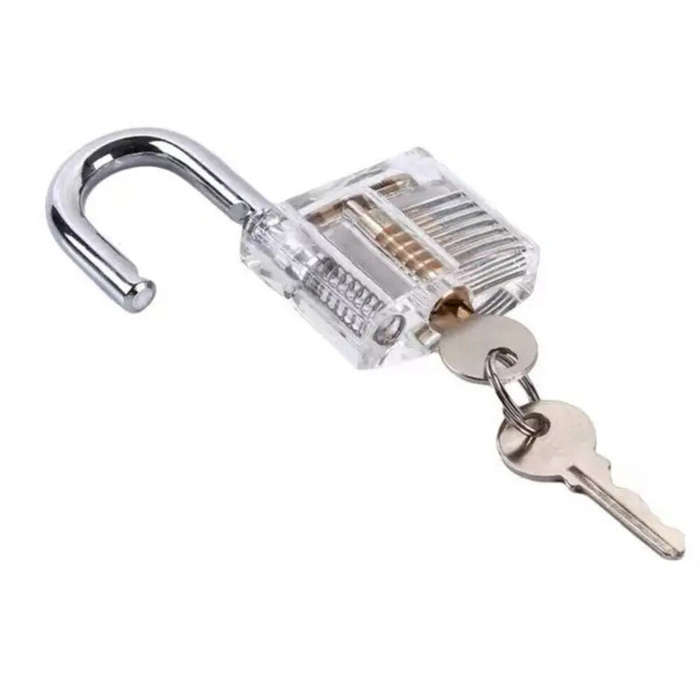Silver - 13PCS Lock Picking Practice Kit Transparent Padlock 4 Comb Style Picks 4 Single Hook Tools